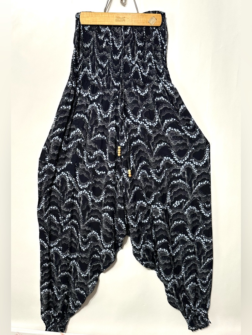 Warm Black & White Abstract Print Harem Pants Yoga Hippie Bohemian Drop Crotch 0